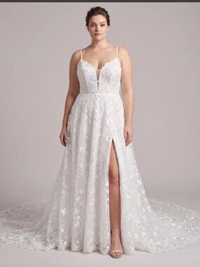 White Ivory Lace A Line Wedding Dress Corset Back Front Slit Train XL